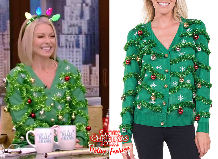 Tipsy Elves Naughty or Nice Ugly Christmas Sweater worn by Ryan Seacrest as  seen in LIVE with Kelly and Ryan on December 16, 2022