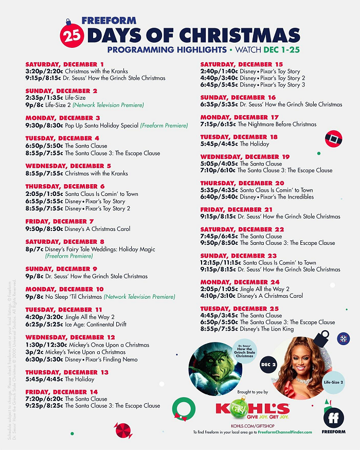 Freeform's 25 Days of Christmas 2018 Schedule Is Here!