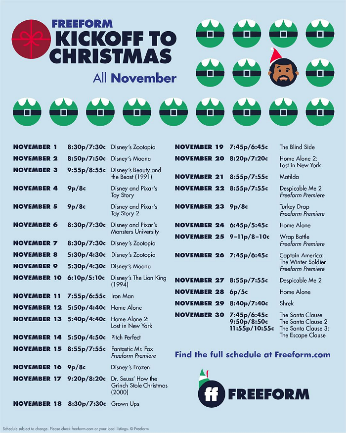 Freeform's 2019 Kickoff to Christmas Schedule